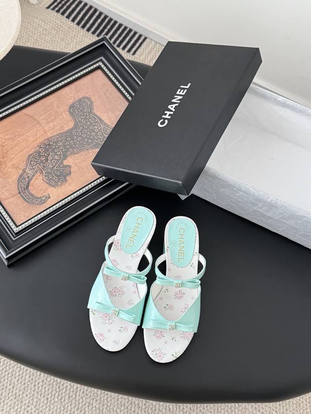 Chanel 2025P New Bow Sandals Small Square Heels Increase Height In Seconds, Very
