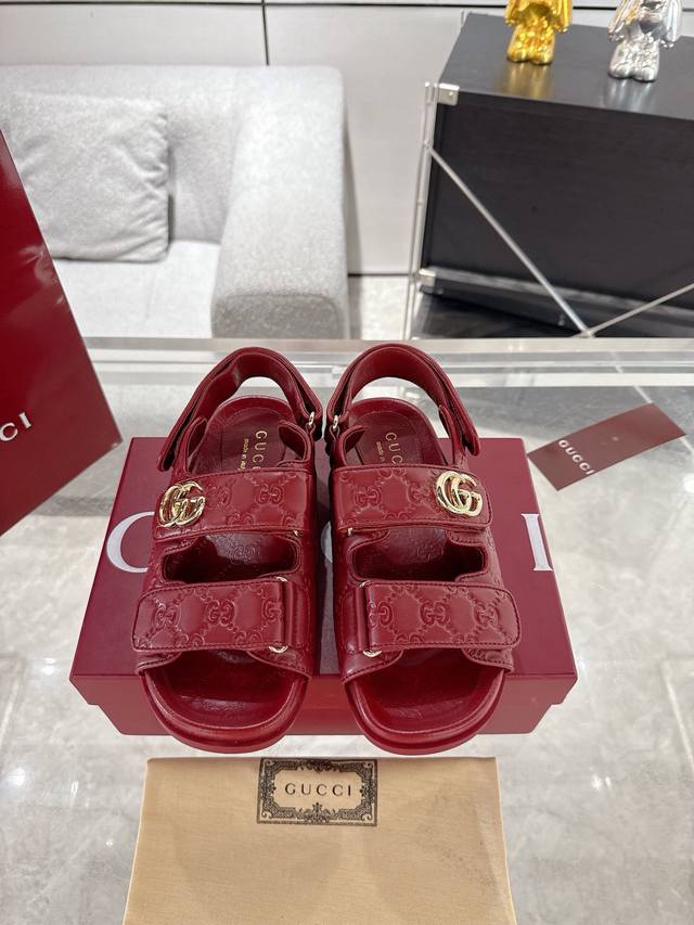 Gucci Women's Embossed Gg Sandals This Sandal Is Made Of Gg Leather, Decorated W