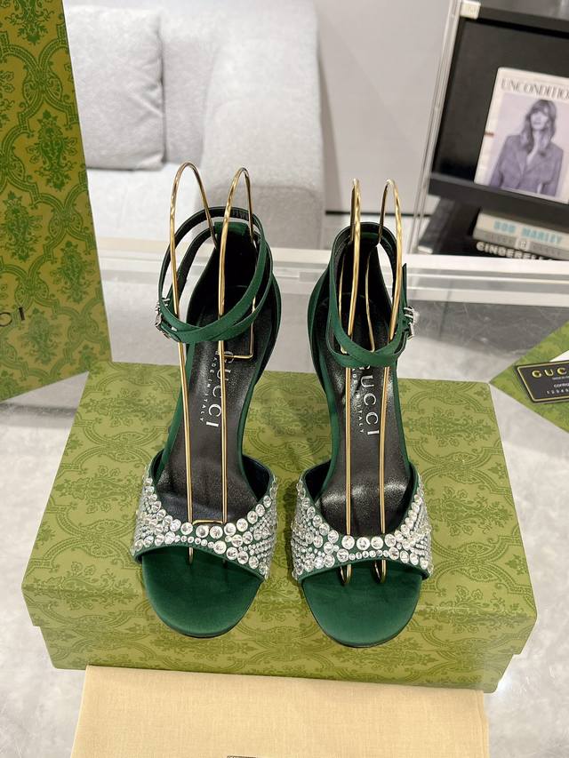 Gucci Crystal Buckle Stiletto Rhinestone Silk Sandal This Women's Sandal Cleverl