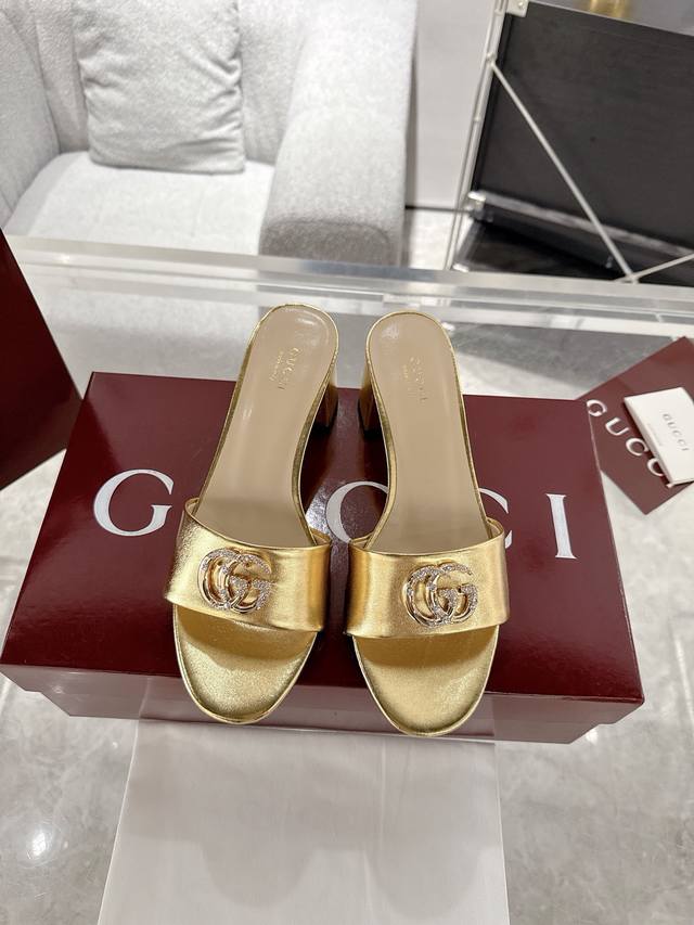 Gucci 2025 Spring And Summer New Double G Diamond Buckle Open Toe High-Heeled Sa