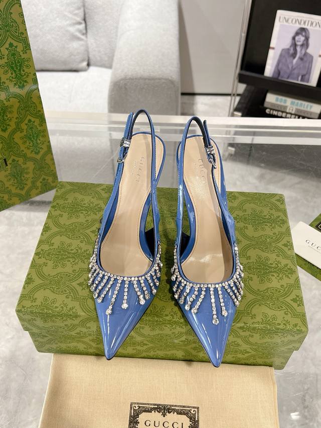 Gucci 25Ss Early Spring New Style Rhinestone Chain High-Heeled Sandals Crystal D
