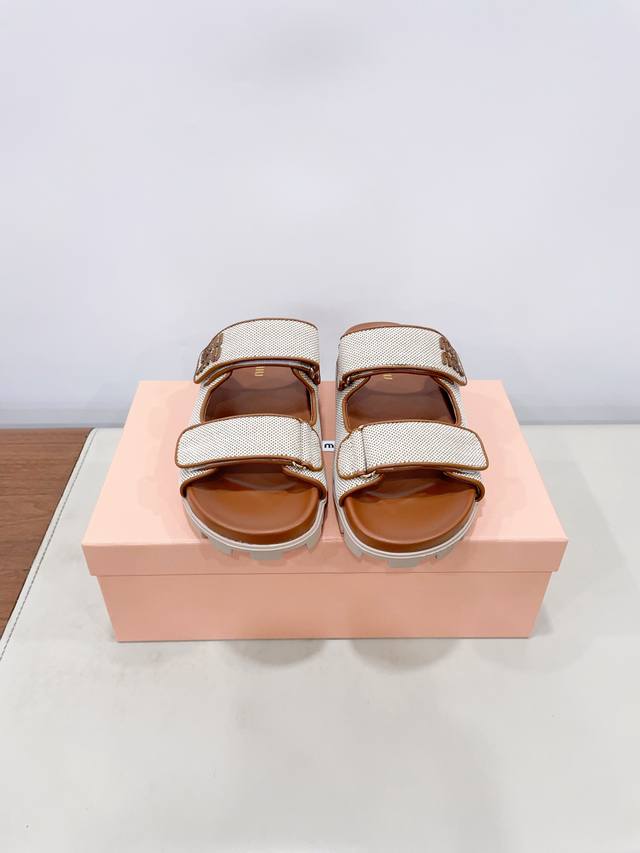 Mium* Miu Miu 25Ss Spring/Summer New Two-Strap Velcro Thick-Sole Slippers The Ho