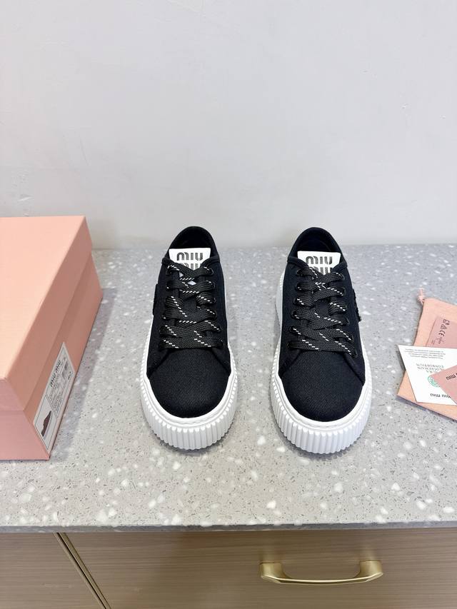 Miumiu Miu Miu 25Ss Spring And Summer New Velcro Canvas Thick Sole Cookie Shoes