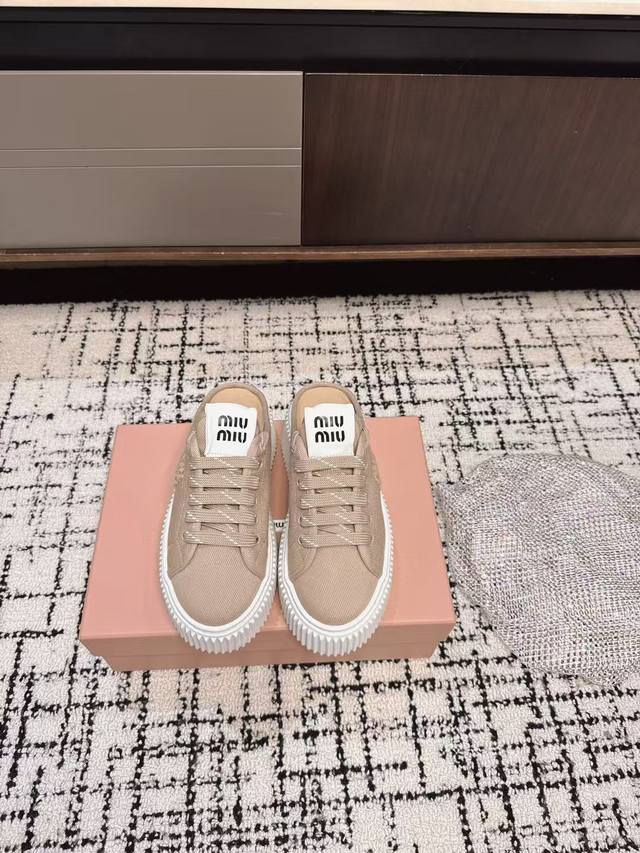 Purchasing-Level Slippers Miumiu 25Ss Spring And Summer New Thick-Soled Canvas H