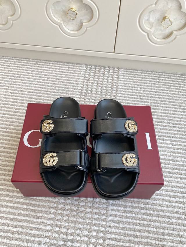 Gucc I Gucci New Gg Diamond Buckle Velcro Thick-Soled Sandals Top Quality This S