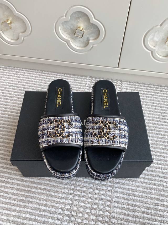 Purchasing-Level Chane* Xiaoxiang New Chain Cc Thick-Soled Sandals Simple And Ex