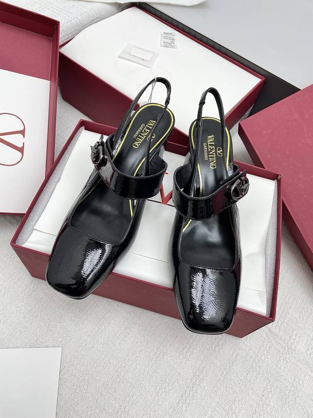 Valentino Valentin* New Thick Heel Retro Mary Jane Sandals Retro Elegance Fashio