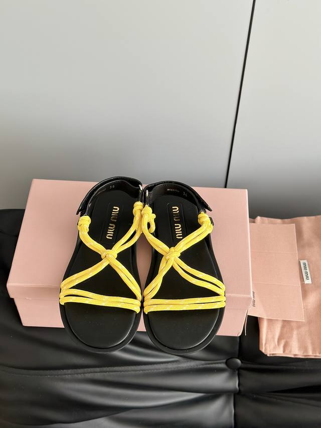Miumi*New Braided Rope Knot Flat Sandals Don't Look At The Simplicity, The Craft