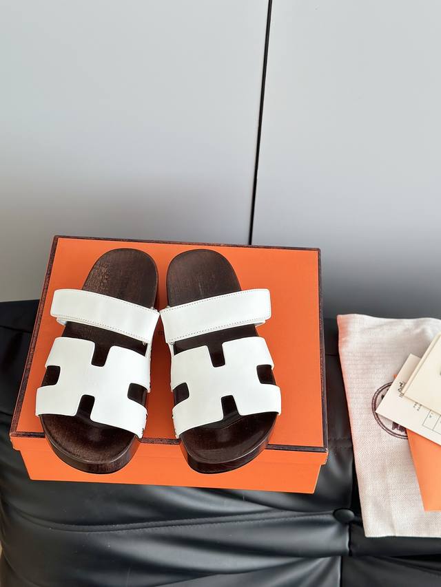 Men's 10 Herme* H's New Kos Wooden Sole Second Uncle Shoes Sandals And Slippers