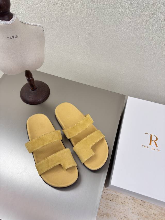 Lemon Yellow High-Gloss Cowhide Suede Slip-On Sandals, Exquisite Craftsmanship M