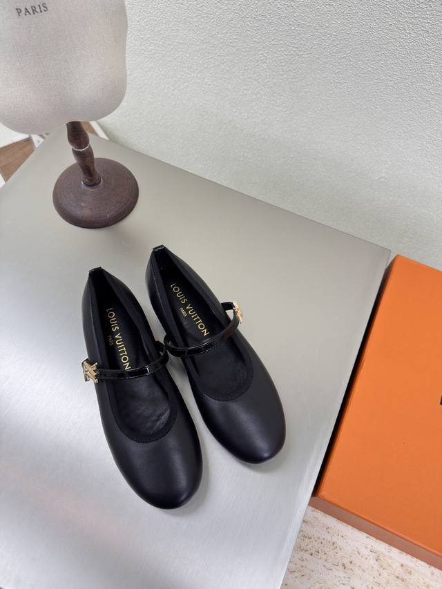 Plain L Donkey Ballet Shoes With Super High Cost Performance Black Lambskin Lv M