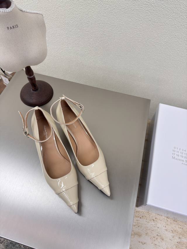 Cat Heel Pointed Toe Shoes Mm6 Maison Margiela Apricot Calf Patent Leather Hot F
