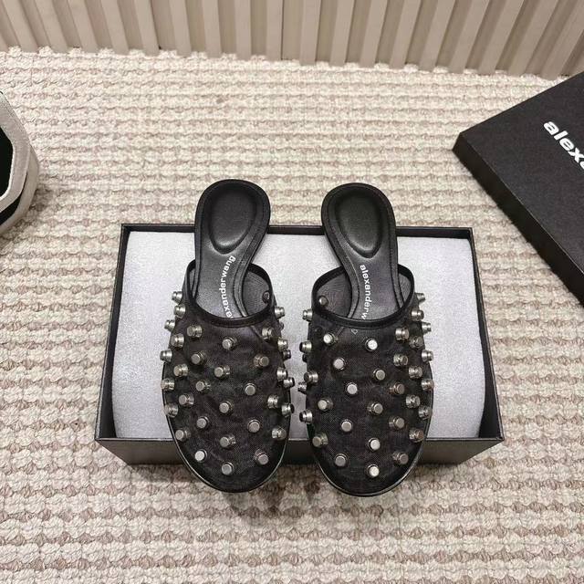 Alexander Wang Alexander Wang 2025 Early Spring New Rivet Mesh Half-Slippers Fla