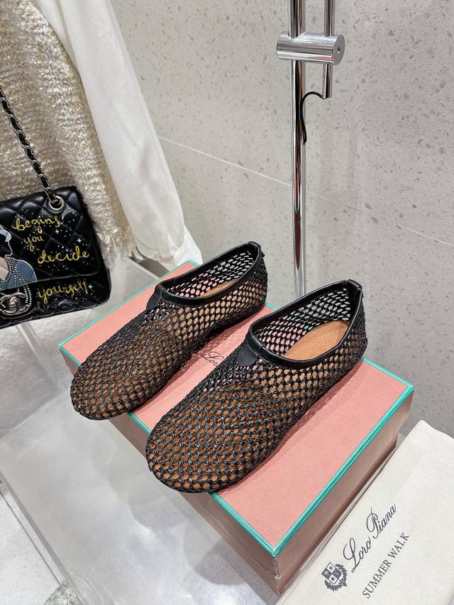 Top Version Loro Piana Lp Knitted Mesh Flat Ballet Shoes New Product Release Woo