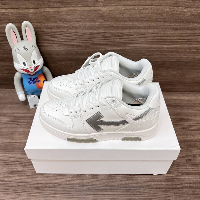 Top Version Off-White Out Of Office Low-Top Skateboard Shoes For Couples In Silv