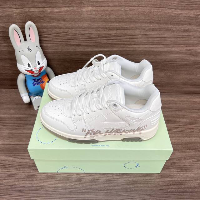 Top Version Off-White Out Of Office Low-Top Graffiti Sneakers For Couples In Whi