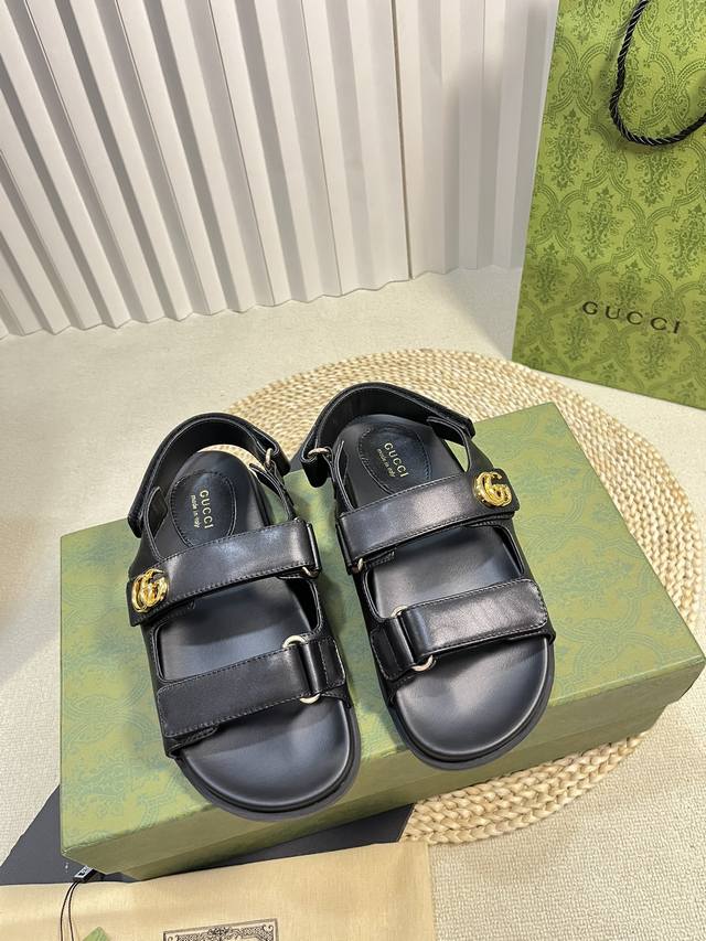 Brand New Upgraded Version Top Version Gucci Two-Strap Velcro Flat Sandals Beach