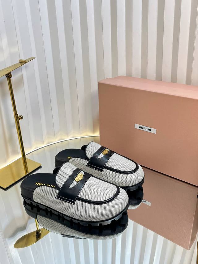Miumiu Miu Miu Spring Straw Slippers Miu Ss25 New Arrival~ Spring And Summer Wov