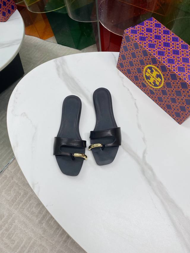 Factory Tory Burch25 Spring/Summer Show Style Metal Buckle Small Wedge Heel Flat