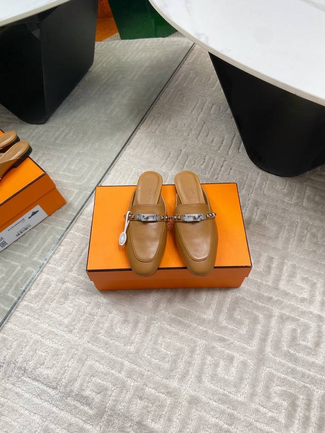 Factory 225 Hermes*Ssnew Arrival~High-End Quality! Mules! Rivet Version! H's Rou