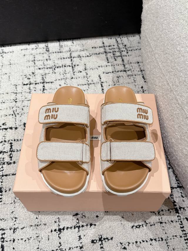 Miu Miumiao Miu 25 Spring And Summer New Velcro Sandals And Beach Shoes Original