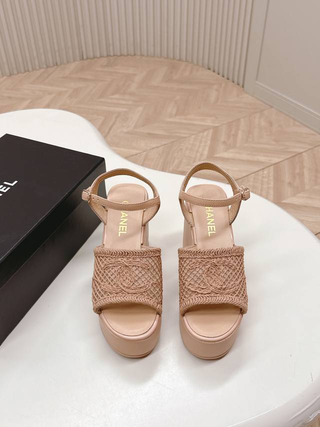 25Ss New Chanel Wedge-Heeled Thick-Soled Sandals For Spring And Summer Double C