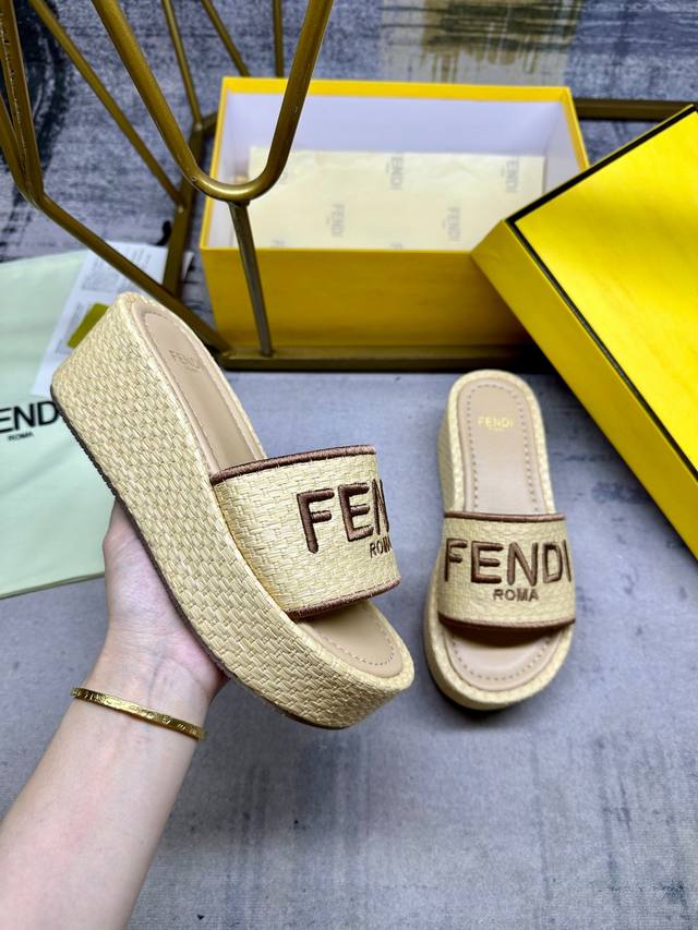 Fendi's Latest Wide Platform Sandals. Made Of Primary Color Interwoven Fiberglas