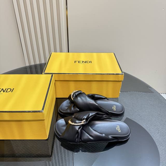 Fendi's Latest Hit Double-Strap Flat Slippers With Ff Decorative Buckle Upper: J