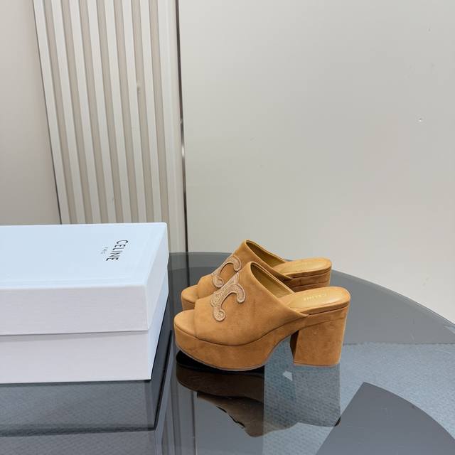 Factory Price Celinl 25Wf Spring And Summer New Product Thick-Heeled Arc De Trio