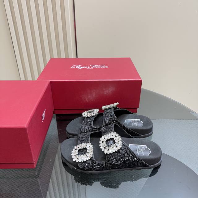Factory Price P Full Diamonds Roger Vivier Rv Double Diamond Buckle Slippers A P