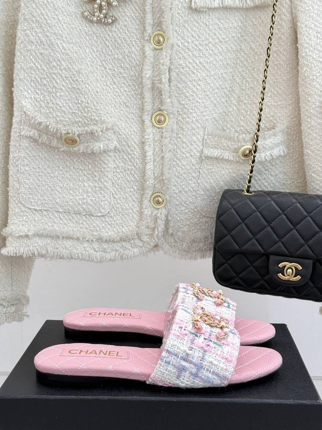 Factory Price Chane* Chevron Classic Spring And Summer Double C Chain Buckle Sli