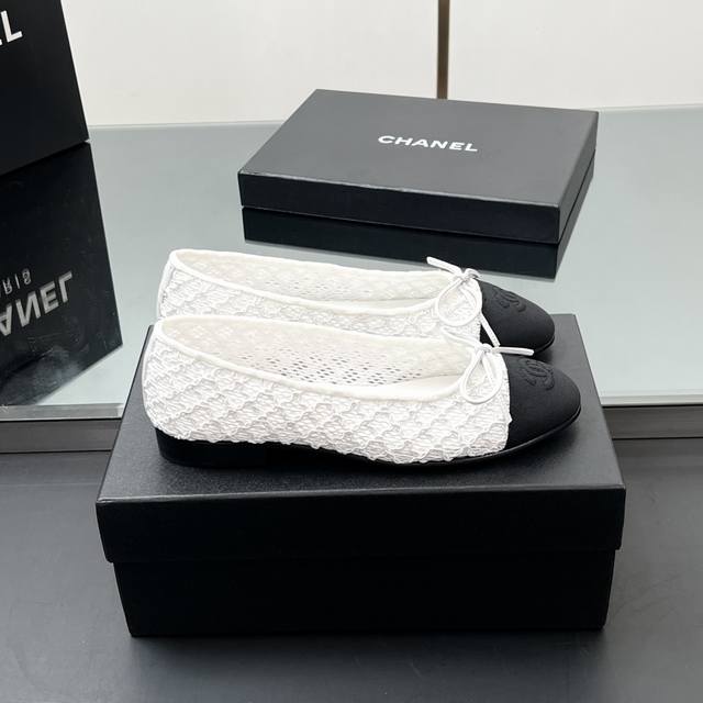 Main Push Model High Version! 2025 New Chanel Embroidered Mesh Ballet Flat Color