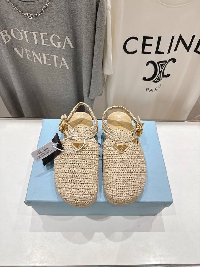 High Version Factory Prada Prada 25Ss New Summer Woven Beach Birkenstock Slipper