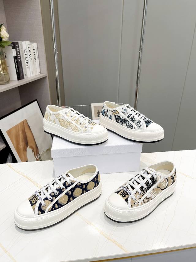 Autumn Walk 'n'dior Thick-Soled Embroidered Sneakers, Made Of Cotton Fabric, Dec