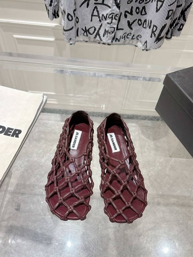 Out. Jil Sander 25Ss Latest Woven Leather Mesh Sandals Upper: Custom Imported Ca
