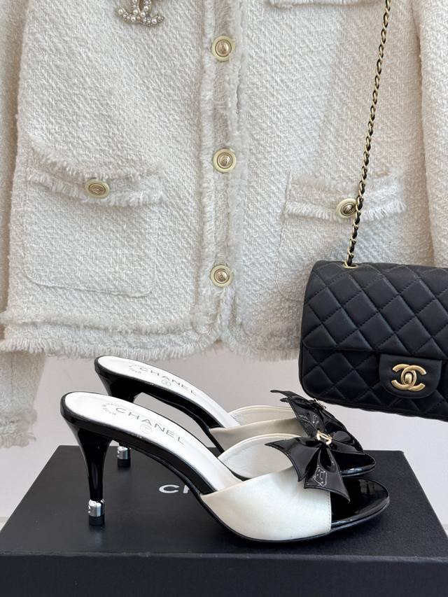 Factory Price Chane* Chanel 25C Spring And Summer New Arrival Bow High Heel Slip