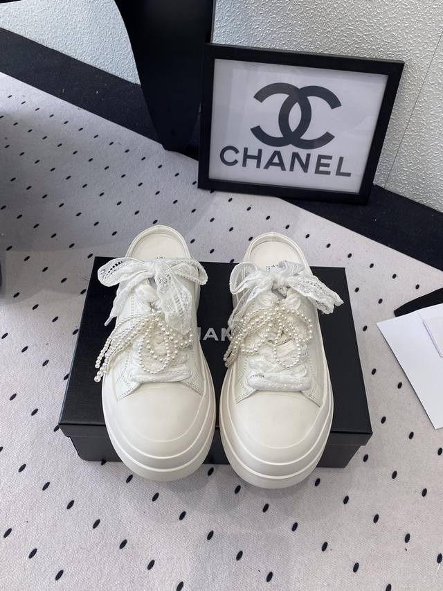 Chanel New Bow Half Slippers High Version Shipped Internet Celebrity Star Street