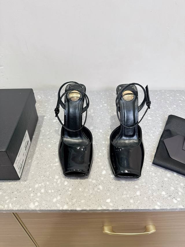 Saint Laurent 25Ss New Spring And Summer Wedge Heel Fish Mouth Sling Back Sandal