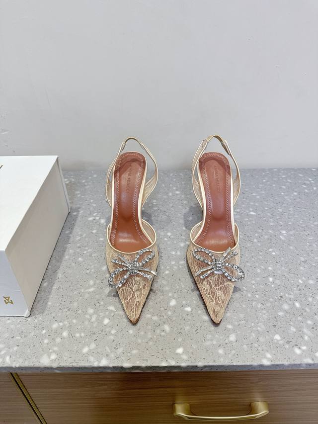 Amina Muaddi Amina 25Ss Spring And Summer New Lace Rhinestone Pointed High Heels