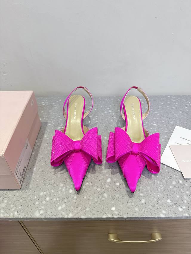 Mach &Mach 25Ss Spring And Summer New Rhinestone Bowknot Cat Heel Pointed Sandal