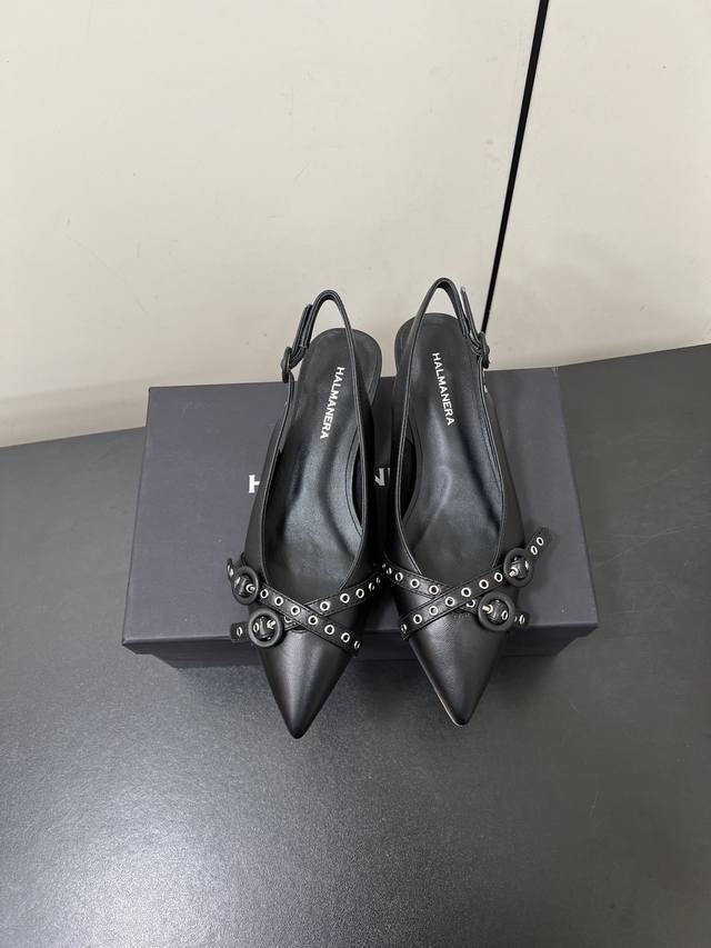 Halmanera25 Spring And Summer New Cat Heel Pointed Toe Buckle Sling Sandals! Sup