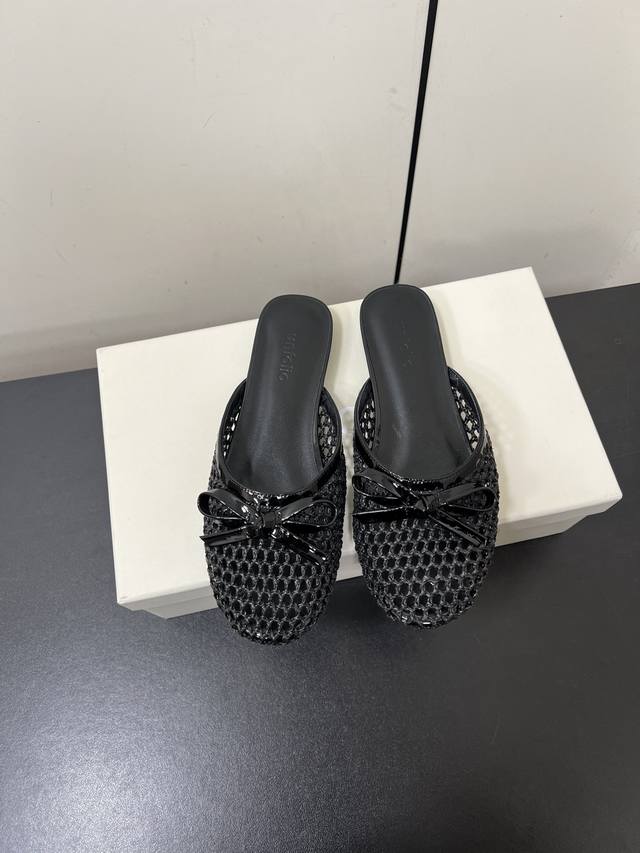 Unfolio 2025 | New Mesh Bow Mary Jane Half Slippers Knitted Bow Slippers - Upper