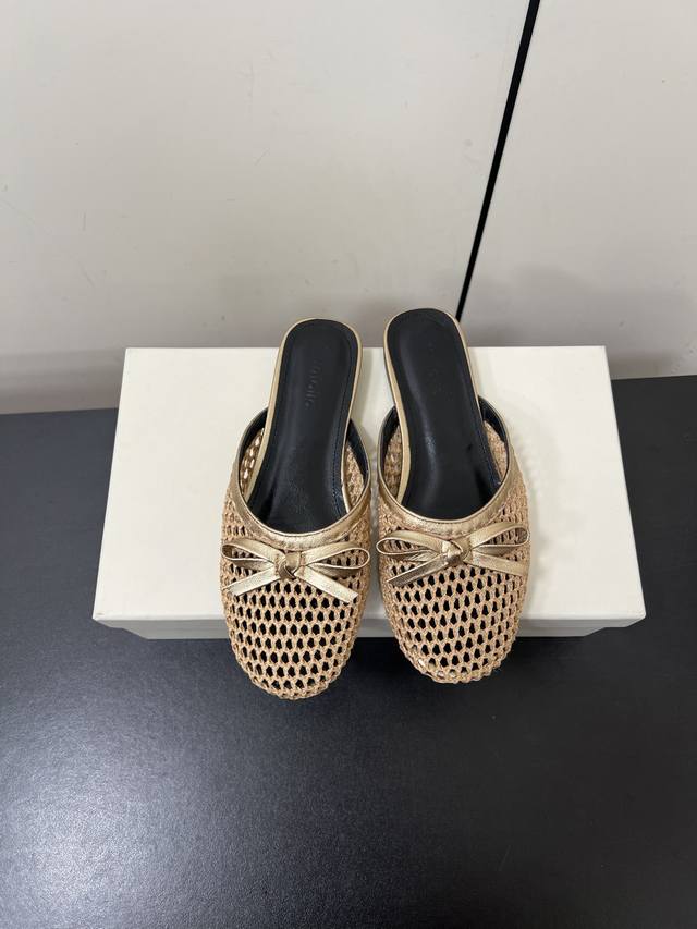 Unfolio 2025 | New Fishnet Bow Mary Jane Half Slippers Knitted Bow Slippers - Up