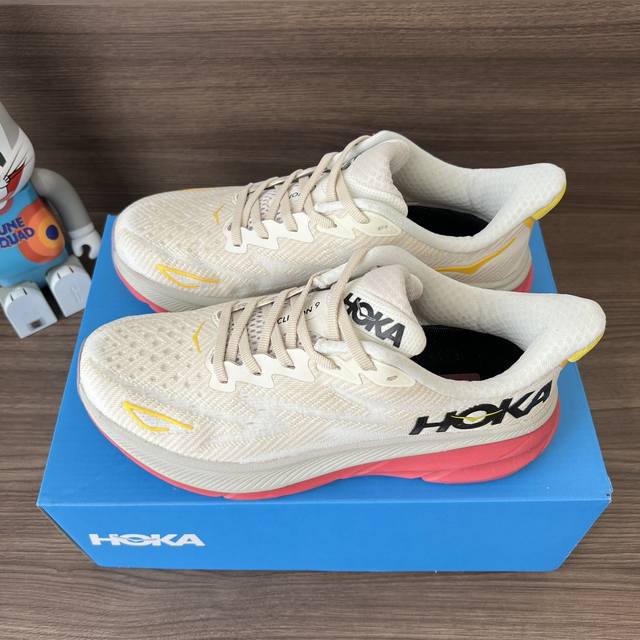Top Hoka One One Clifton 9 Champagne White And Red Clifton Series Upper: Lightwe