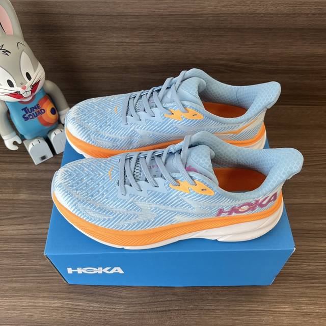 Top Hoka One One Clifton 9 White, Orange And Blue Clifton Series Upper: Made Of