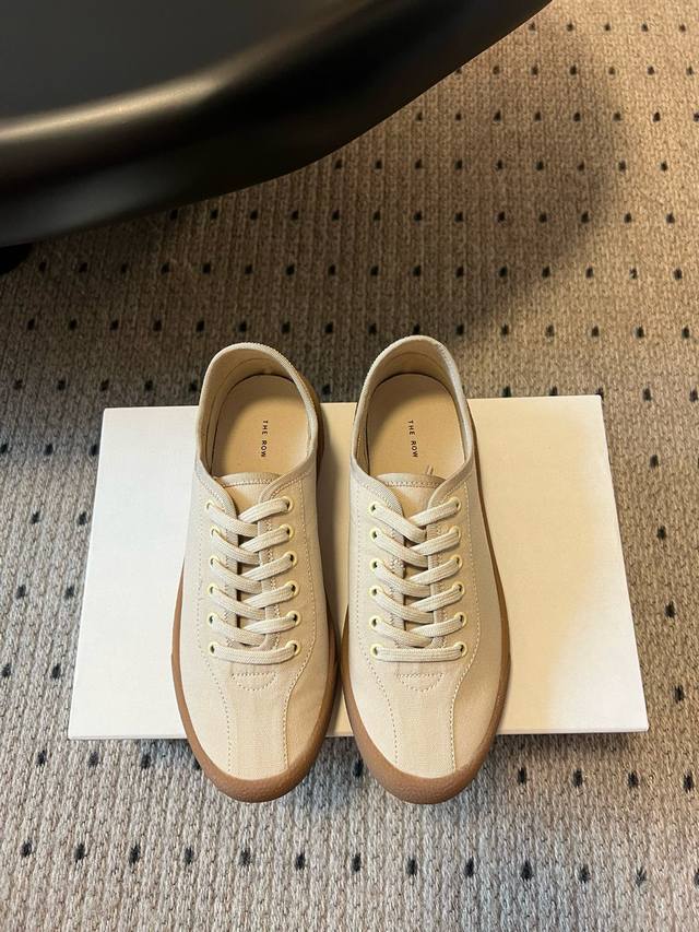 The Row 25Ss Cowhide Thick-Soled Canvas Shoes Simple Yet High-End Pure Color Tex