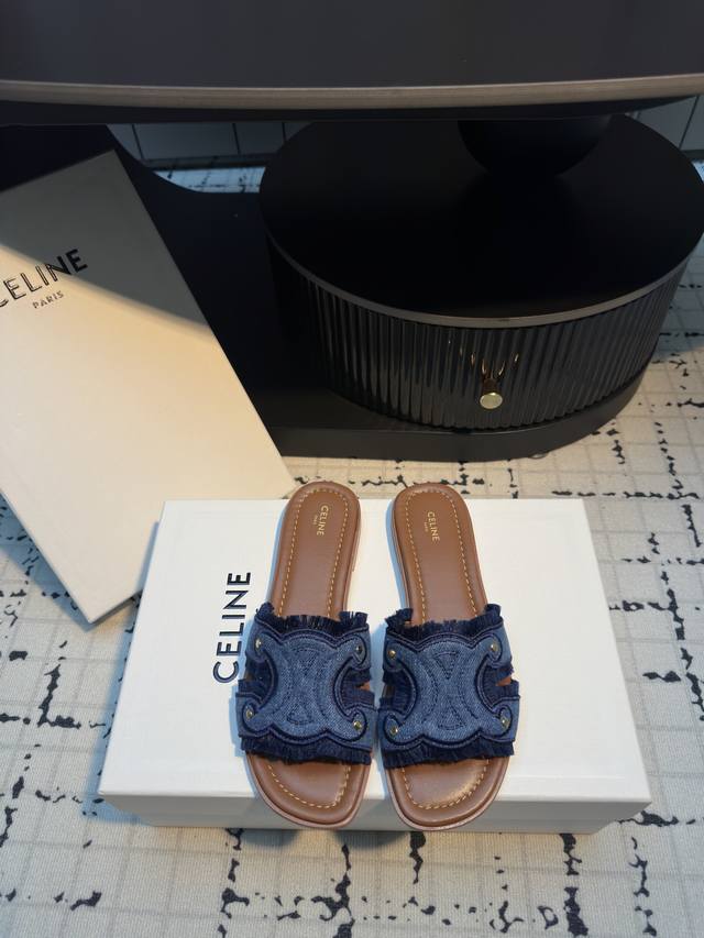 Purchasing Level Celin* Arc De Triomphe Distressed Flat Slippers Simple And Comf