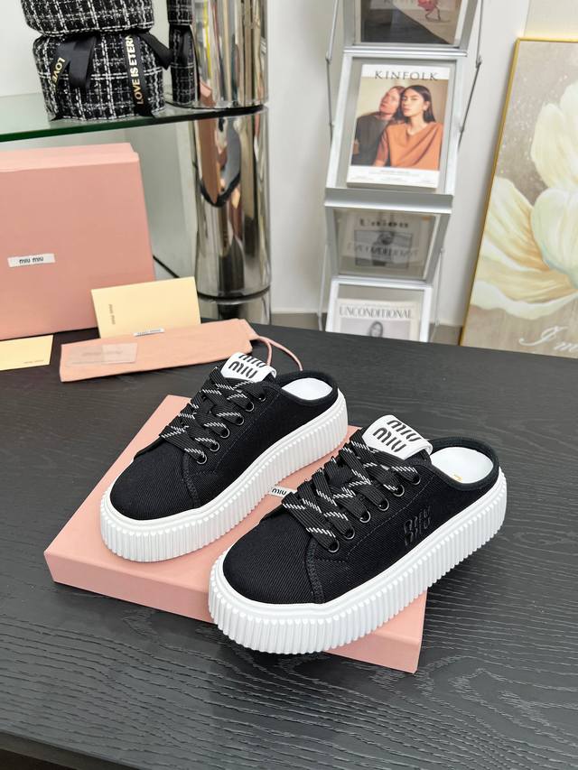 Miumiu25 Canvas Thick-Soled Platform Shoes Are The Favorite Of Fairies. This Pai