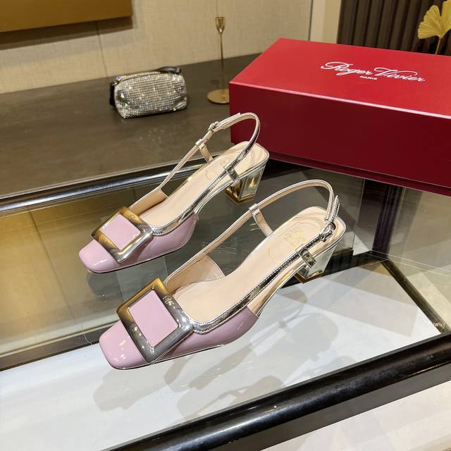 Roger Vivier Rv The Latest Elegant Square Buckle Square Toe Sandals With Perfect