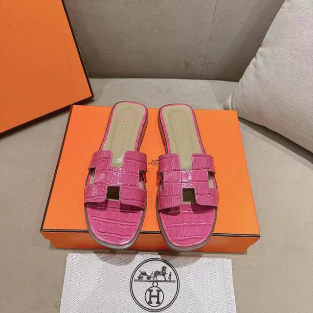 Factory Price P Herm S Slippers, Made Of Imported Stone-Grained Cowhide, With Sh